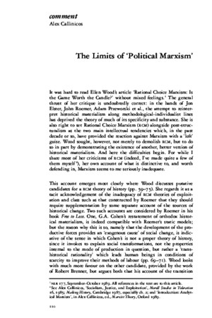 Alex Callinicos the Limits of ‘Political Marxism’