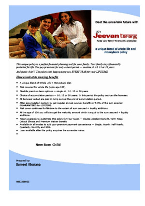Jeevan Tarang - Plan Presentation-new Born Child