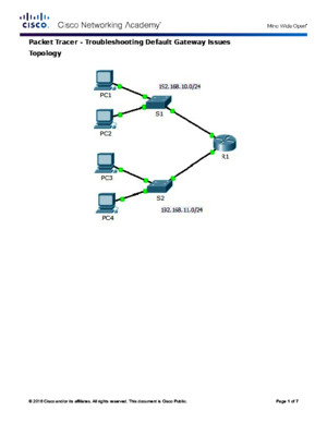 6434 Packet Tracer - Troubleshooting Default Gateway Issues