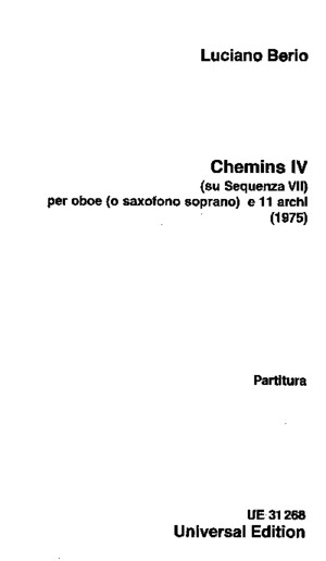 8118842 Berio Chemins IV Per Oboe e 11 Archi