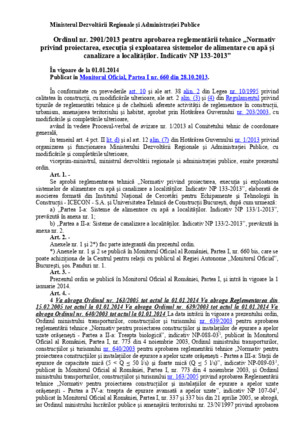 OD 2901-2013 Aprobare Normativ Alimentari Cu Apa Si Canalizare