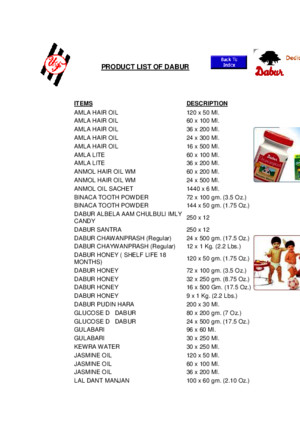 Product List of Dabur