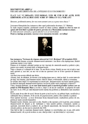 Scrisoarea Maresalului Ion Antonescu Catre IC Bratianu