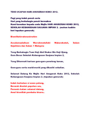Teks Ucapan Perasmian Hari Anugerah Koko 2012
