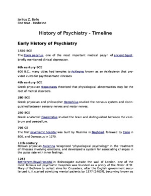 Timeline of the History of Psychiatry