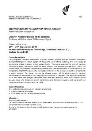 TKK Electromagnetic Transients in Power Systems