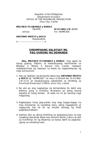Affidavit of Desistance (tagalog) sample